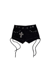 CTRL WORLD Black Silver Cross Studded Denim Shorts