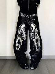 CTRL WORLD Abyss Wing Sequin Wide Leg Cargo Pants