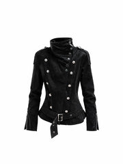 CTRL WORLD Gothic Asymmetric Collar Faux Suede Padded Jacket