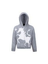 CTRL WORLD Gothic Unicorn Graphic Fuzzy Zip-Up Hoodie