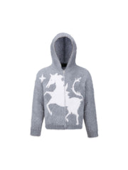 CTRL WORLD Gothic Unicorn Graphic Fuzzy Zip-Up Hoodie
