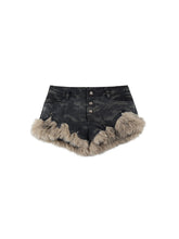 CTRL WORLD Wasteland Wolf Camo Faux Fur Denim Shorts