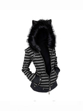 CTRL WORLD Midnight Feral Cat-Ear Faux Fur Hood Zip Jacket
