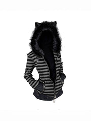 CTRL WORLD Midnight Feral Cat-Ear Faux Fur Hood Zip Jacket