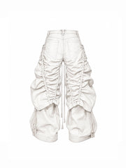CTRL WORLD Dark Structure Ruched Wax-Finish Convertible Baggy Jeans