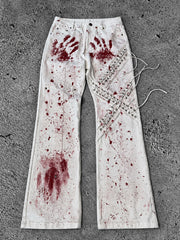 CTRL WORLD Extreme Blood-Splatter Stacked Cargo Jeans