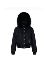 CTRL WORLD Gothic Studded Faux Fur Hooded Bomber Jacket