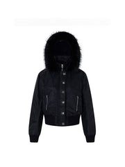 CTRL WORLD Gothic Studded Faux Fur Hooded Bomber Jacket
