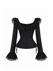 CTRL WORLD Midnight Gothic Lace Corset Top Black Ruffle Long Sleeve