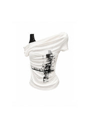 CTRL WORLD Glitch Cross Asymmetric Off-Shoulder Top