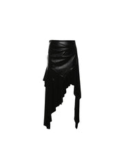 CTRL WORLD Shadow Drape Leather Asymmetric Skirt