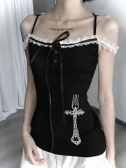 CTRL WORLD Gothic Lace Graphic Cami Top