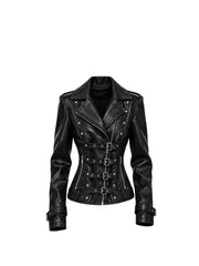 CTRL WORLD Multi-Strap Leather Moto Jacket