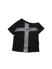 CTRL WORLD Bold Cross Studded Cropped T-Shirt
