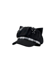 CTRL WORLD Midnight Cat Ear Plaid Beret