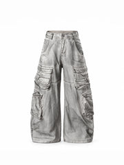 CTRL WORLD Shadow Wash Multi-Pocket Wide-Leg Cargo Jeans