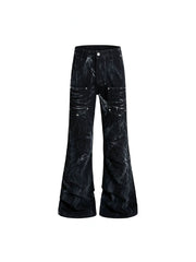 CTRL WORLD Angel Wing Washed Distressed Rivet Wide Leg Jeans
