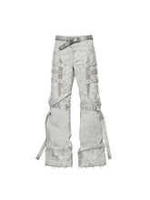 CTRL WORLD Venom Strap Distressed Flared Cargo Jeans