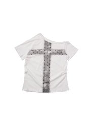 CTRL WORLD Bold Cross Studded Cropped T-Shirt