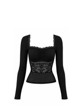 CTRL WORLD Lace Detail Ruched Long Sleeve Top