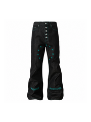 CTRL WORLD Black Graphic Wide Leg Denim Jeans Streetwear Pants