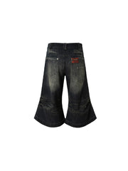 CTRL WORLD Vintage Wing Embroidery Wide-Leg Denim Jorts