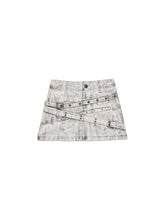 CTRL WORLD Distressed Denim Skirt with Star Studs and Pickle Logo