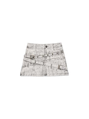 CTRL WORLD Distressed Denim Skirt with Star Studs and Pickle Logo