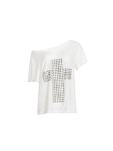 CTRL WORLD Riot Saint Slouch Off-Shoulder Studded Cross T-Shirt