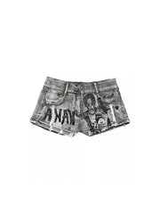 CTRL WORLD Ash Riot Graphic Denim Shorts