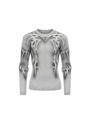 CTRL WORLD Gothic Flame Print Ribbed Knit Sweater