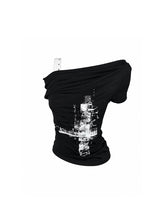 CTRL WORLD Glitch Cross Asymmetric Off-Shoulder Top