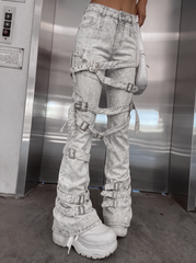 CTRL WORLD Strapped Harness Wide Leg Denim Jeans