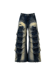 CTRL WORLD Printed Streetwear Denim Pants