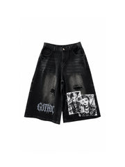 CTRL WORLD Abyss Gothic Manga Patch Denim Jorts
