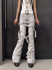 CTRL WORLD Strapped Harness Wide Leg Denim Jeans