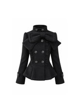 CTRL WORLD Gothic Detachable Bow Peplum Wool Coat