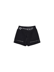 CTRL WORLD Black Zip Detail Shorts with Cross Design
