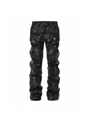 CTRL WORLD Gothic Waxed Distressed Stacked Flare Jeans