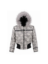 CTRL WORLD Cracked Leather Fur Hood Puffer Jacket