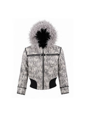 CTRL WORLD Cracked Leather Fur Hood Puffer Jacket