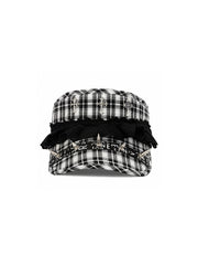 CTRL WORLD Black Plaid Cap with Cross and Spike Accents