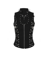 Studded Lace-Up Zip Vest