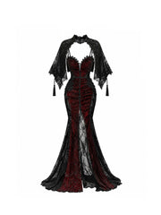 Crimson Phantom Gothic Halloween Lace Dress Set