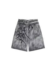 CTRL WORLD Shadow Flame Washed Cargo Denim Shorts