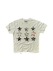 CTRL WORLD Vintage Distressed Nine-Star Graphic T-Shirt