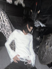 CTRL WORLD Ghost Veil Distressed Long Sleeve Top
