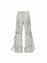 CTRL WORLD Venom Strap Distressed Flared Cargo Jeans