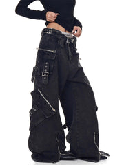 CTRL WORLD Shadow Utility Cargo Wide Leg Jeans