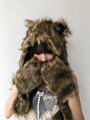 CTRL WORLD Gothic Beastcore Fuzzy Animal Ear Hood Scarf